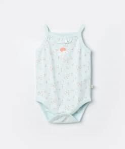 Açık mavi çiçekli bebek body.