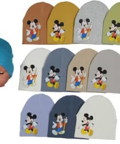 Mickey Mouse desenli rengarenk bebek şapkaları.