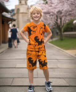 Mickey Mouse kostümü giyen çocuk.