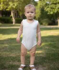 Beyaz tulumlu bebek.