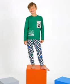Çocuk yeşil uzun kollu pijama takımı.
