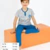 Erkek çocuk mavi beyaz çizgili pijama takımı.