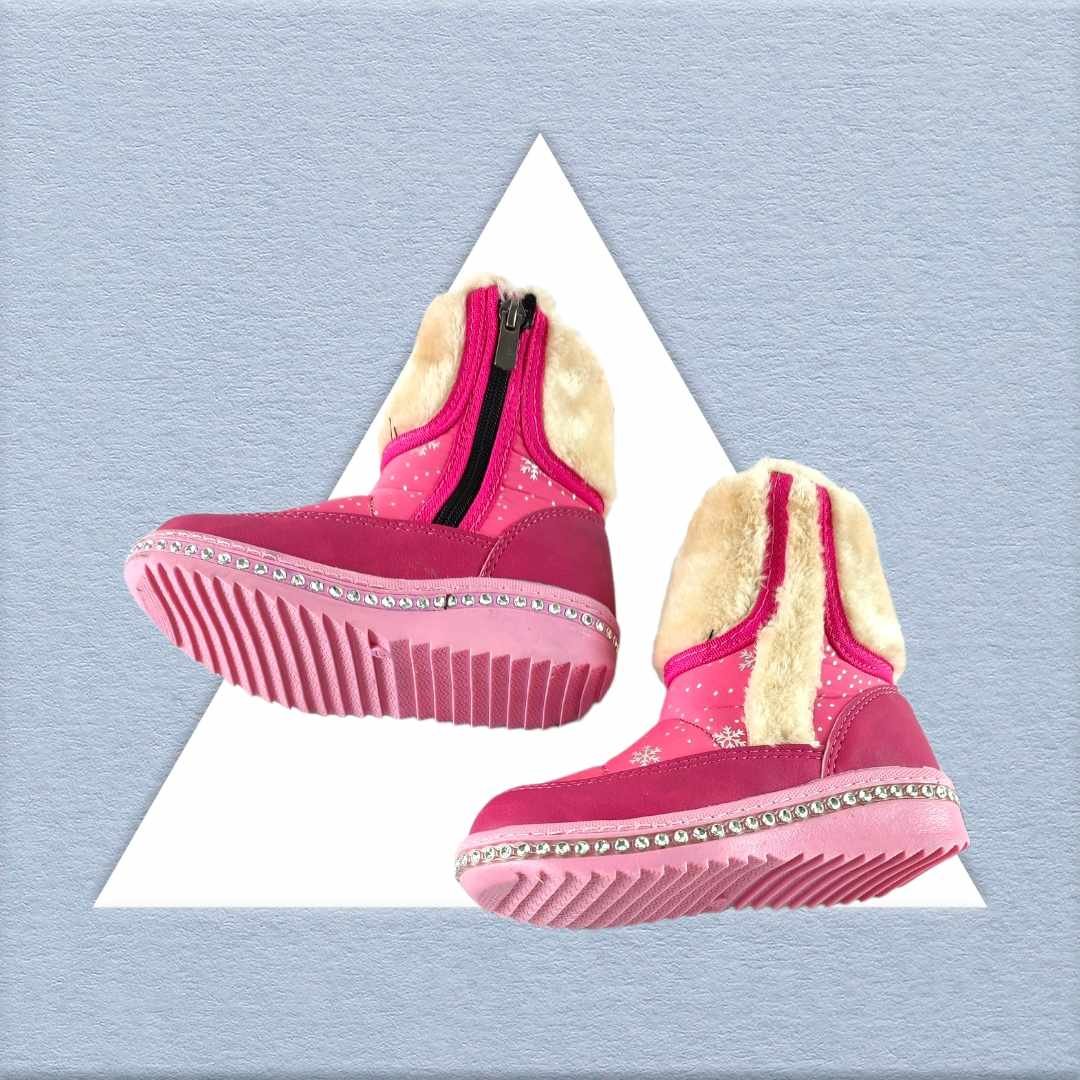 Yıldız Desenli Kız Çocuk Bot | İçi Yünlü | Su Geçirmez | Fermuarlı | Pembe & Siyah - Görsel 2