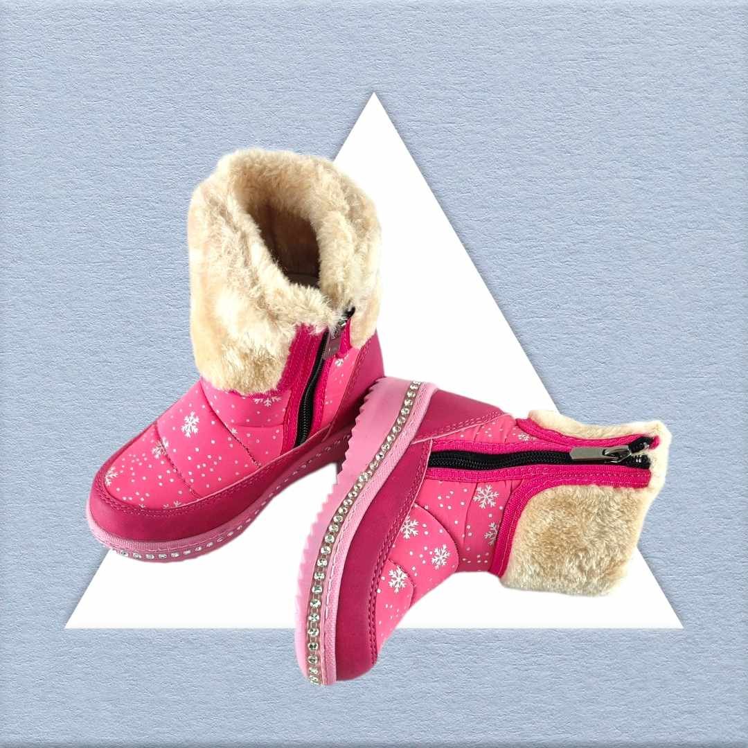 Yıldız Desenli Kız Çocuk Bot | İçi Yünlü | Su Geçirmez | Fermuarlı | Pembe & Siyah - Görsel 3