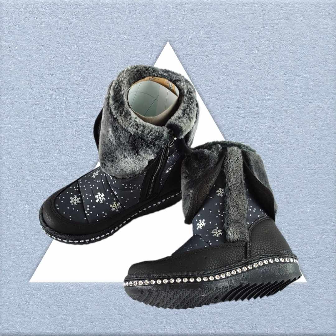 Yıldız Desenli Kız Çocuk Bot | İçi Yünlü | Su Geçirmez | Fermuarlı | Pembe & Siyah - Görsel 5