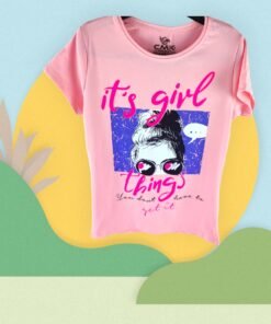 Alternative view of Kısa Kollu Kız Çocuk Bisiklet Yaka T - Shirt | Pembe | 8 - 12 Yaş