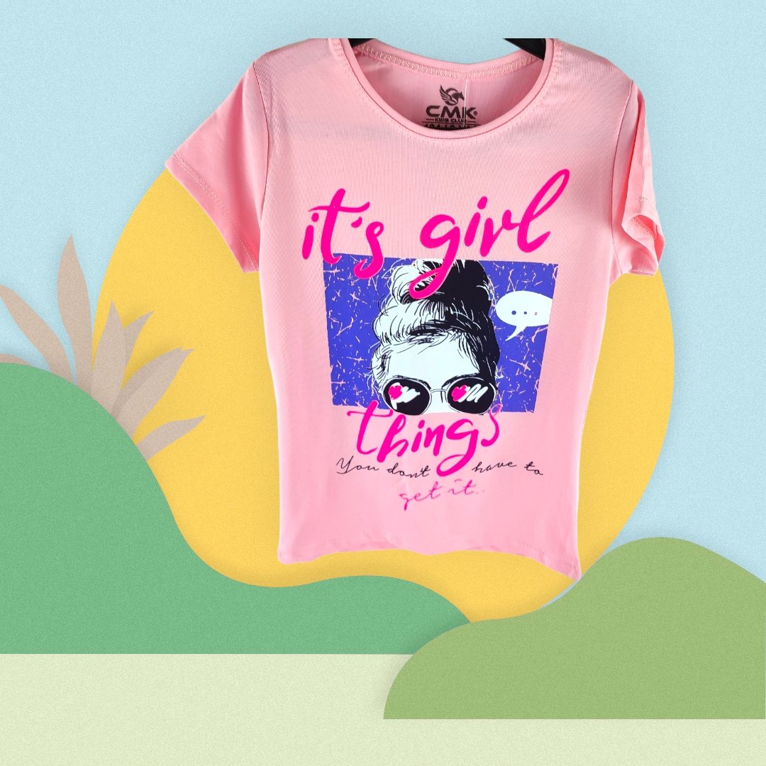 Kısa Kollu Kız Çocuk Bisiklet Yaka T - Shirt | Pembe | 8 - 12 Yaş - Görsel 2