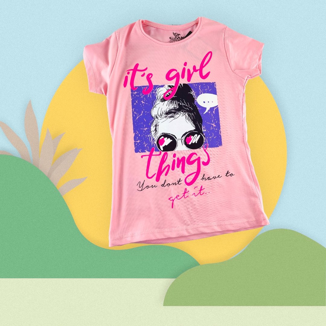 Kısa Kollu Kız Çocuk Bisiklet Yaka T - Shirt | Pembe | 8 - 12 Yaş - Görsel 3