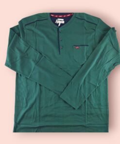 Alternative view of Erkek Düğmeli Pamuklu Uzun Kollu Pijama Takımı - Mavi 100% Pamuklu Uyku Seti