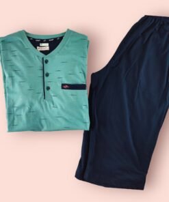 Erkek Yeşil Pamuk Kapri Pijama Takımı - Dört Mevsim Kullanıma Uygun