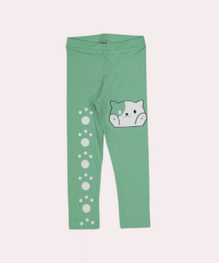 Alternative view of Kedi Patili Yeşil Kız Çocuk Tayt | 3 - 10 Yaş | Baskılı