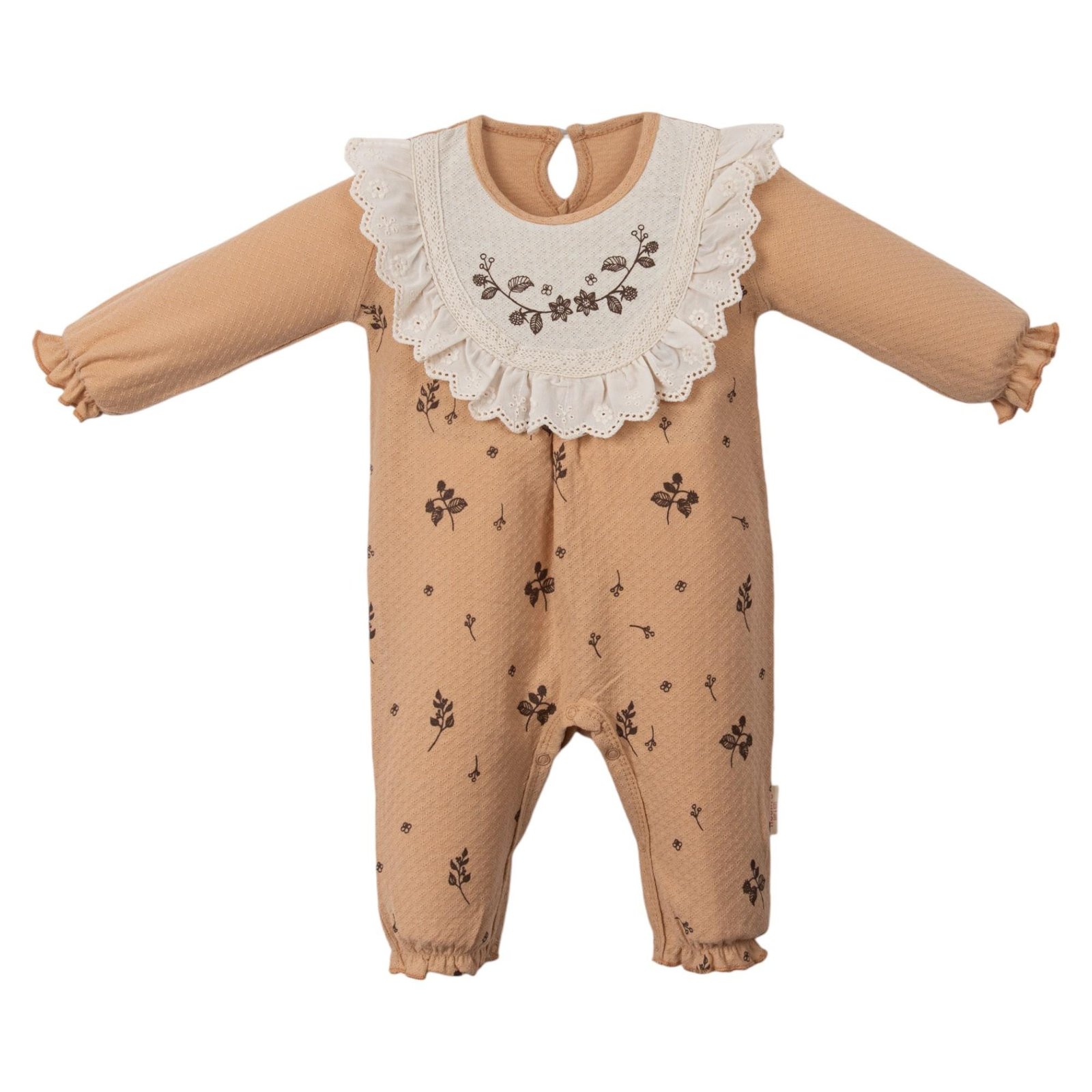 Kız Bebek Dantelli Tulum | Kahverengi | 3 - 12 Ay | Desenli | Uzun Kollu - Görsel 2