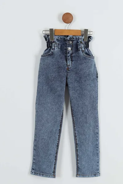 Kız Çocuk Kot Pantolon | Beli Lastikli - Görsel 2