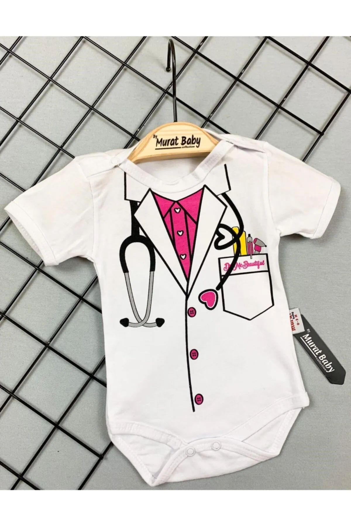 Doktor Desenli Çıtçıtlı Zıbın - Yenidoğan Giysileri - Mavi Pamuklu Kumaş - 0 - 6 Ay