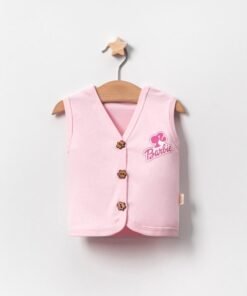 Alternative view of Kız Bebek Barbie Baskılı Ahşap Düğmeli Penye Yelek