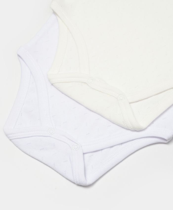 Unisex Jakar Desenli 2'li Yarım Kol Organik Bebek Body - Beyaz/ekru - 3 - 24 Ay - Görsel 6