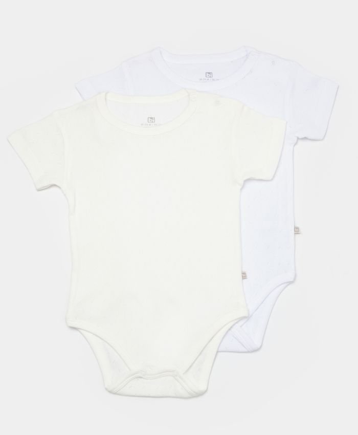 Unisex Jakar Desenli 2'li Yarım Kol Organik Bebek Body - Beyaz/ekru - 3 - 24 Ay - Görsel 5