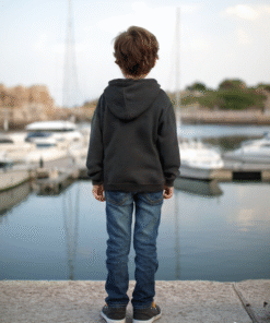 Alternative view of Siyah Kapşonlu Erkek Çocuk Hırkası | Fermuarlı | Cep Detaylı | 9 - 12 Yaş