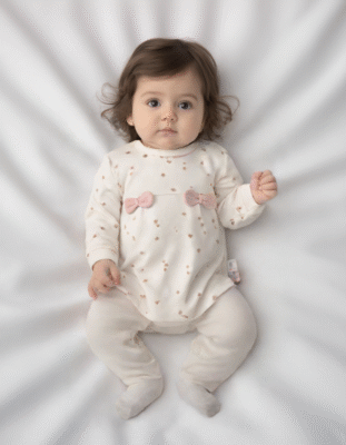 Kız Bebek Biorganik Fiyonklu Uzun Kol Mantar Baskılı 2li Takım