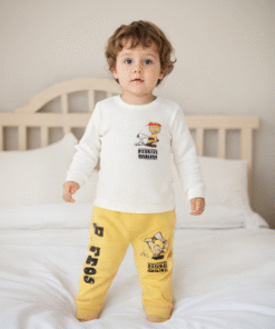 Erkek Bebek Kışlık Sarı Kumaş Alt Üst Takım - 9 - 12 - 18 Ay - Pamuklu, İkili Takım