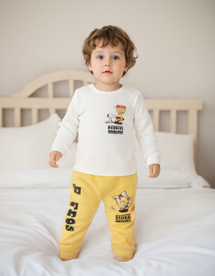 Erkek Bebek Kışlık Sarı Kumaş Alt Üst Takım - 9 - 12 - 18 Ay - Pamuklu, İkili Takım