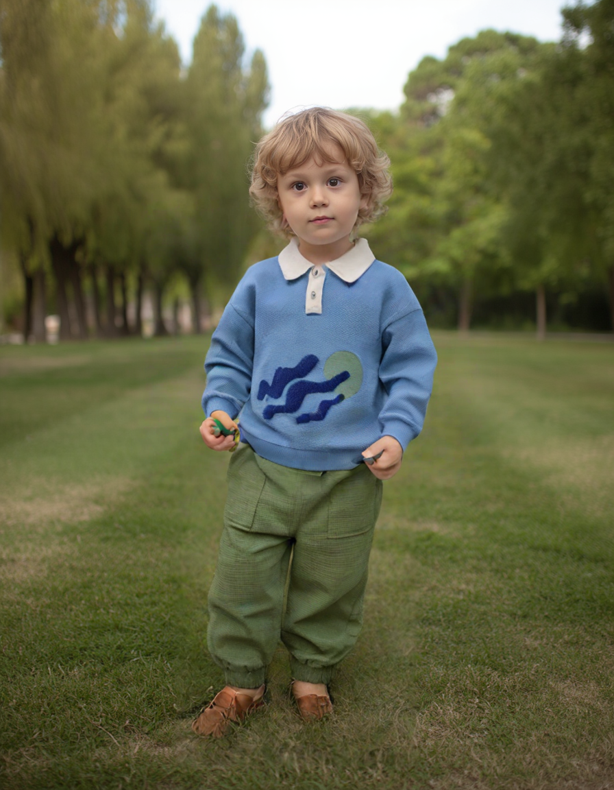 Erkek Bebek Gömlek Yaka Waffle Kumaş Mavirenk 2li Takım