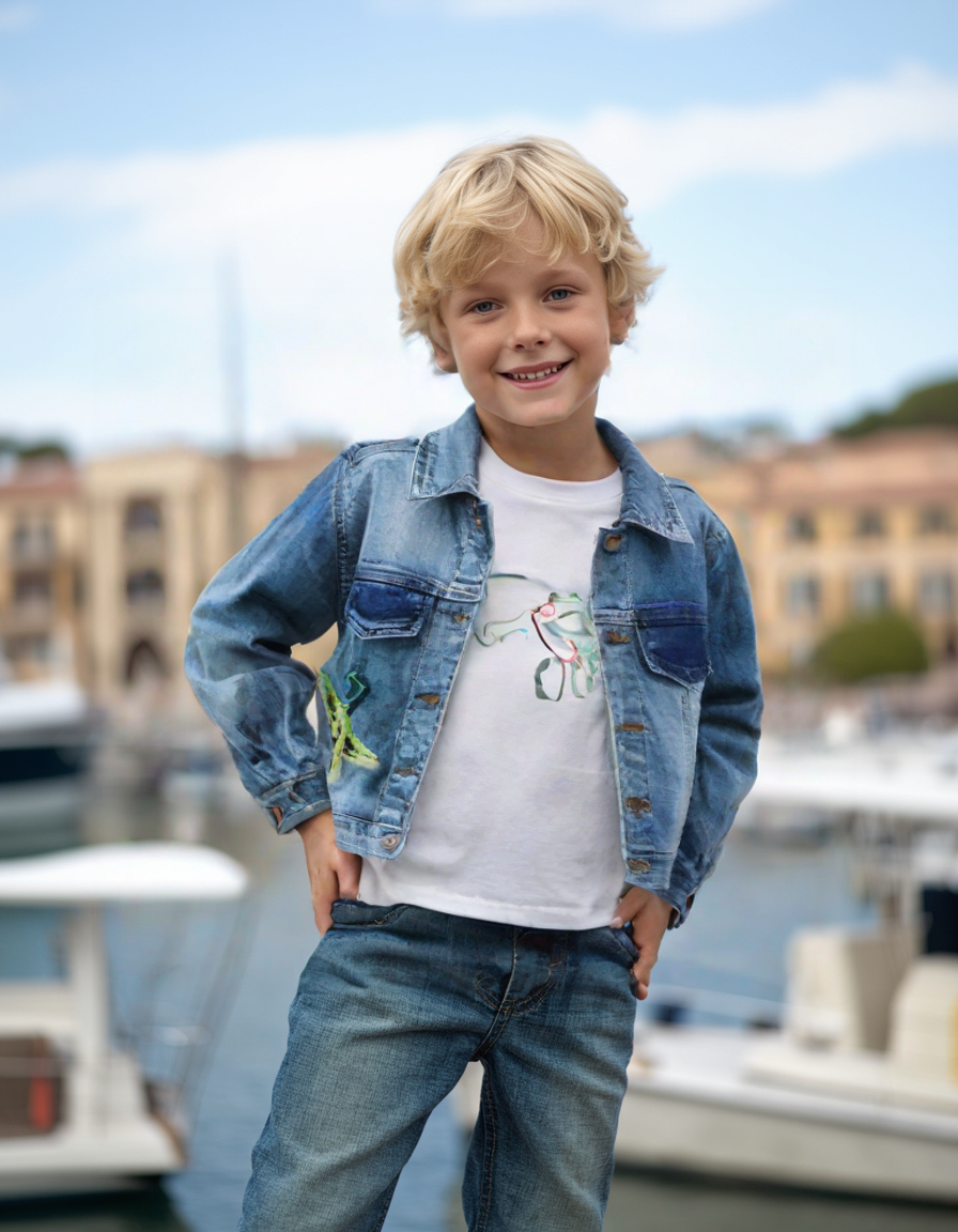 Erkek Çocuk Kot Ceketi - Kuş Nakışlı - 7 - 8 - 9 Yaş