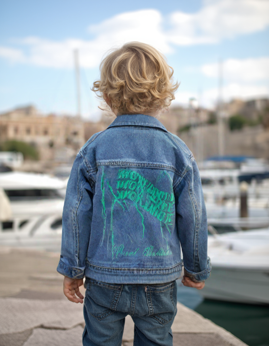 Erkek Çocuk Kot Ceketi - Kuş Nakışlı - 7 - 8 - 9 Yaş - Görsel 2