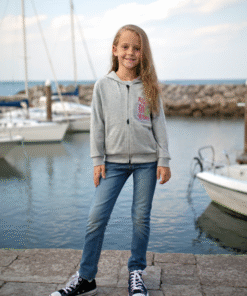 Alternative view of Kapşonlu Kız Çocuk Hırkası | Gri Renk | 9 - 12 Yaş