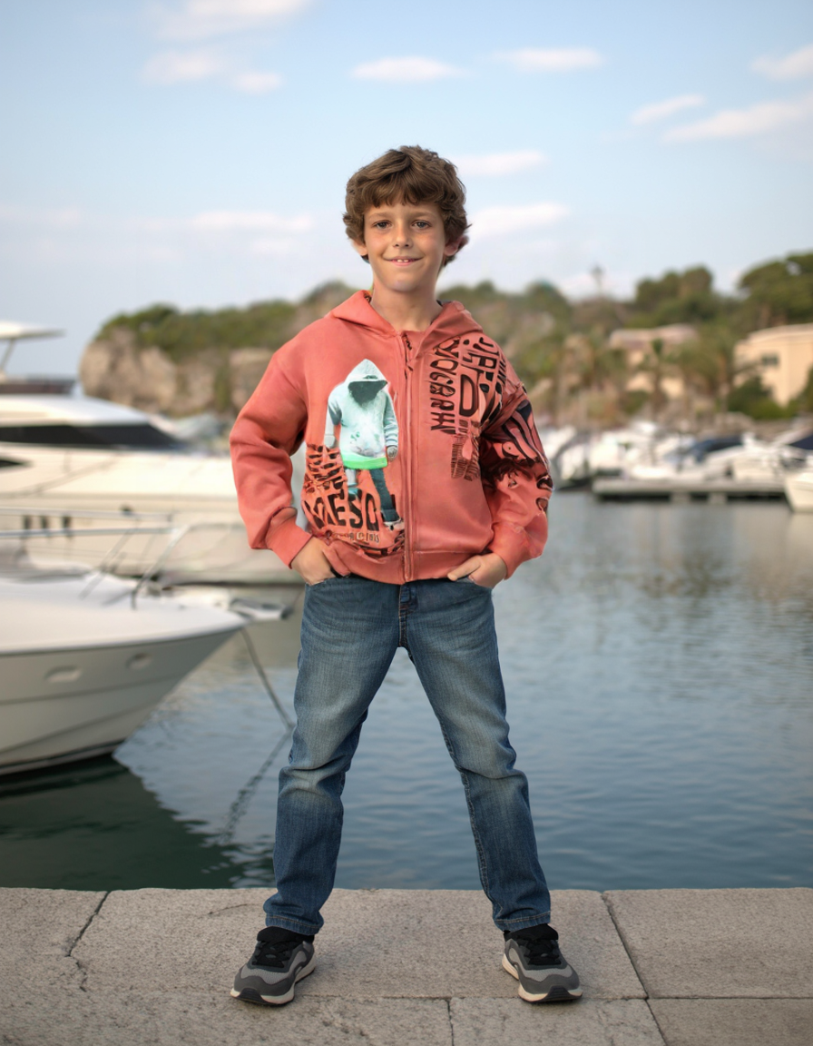 Erkek Çocuk Kremit Renk Fermuarlı Hırka | 7 Yaş