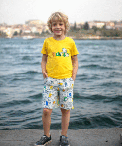 Sarı Renk Erkek Çocuk Yazlık Takım | 3 - 6 Yaş | Pijama Takımı | Sarı Tişört & Beyaz Desenli Şort