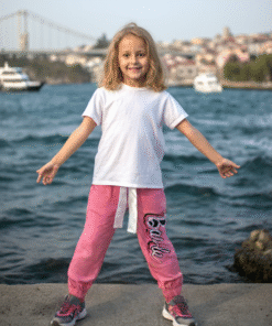 Kız Çocuk Barbie Desenli Pamuklu Alt Eşofman | 5 - 6 - 7 - 8 Yaş | Pembe