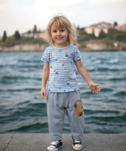 Erkek Çocuk Nota Desenli Kısa Kollu Pijama Takımı - Pamuklu - Yazlık Renkli Çocuk Pijaması