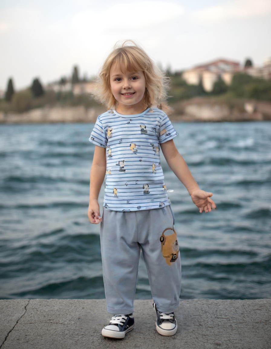 Erkek Çocuk Nota Desenli Kısa Kollu Pijama Takımı - Pamuklu - Yazlık Renkli Çocuk Pijaması