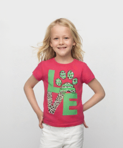 Kız Çocuk Love Desenli T - Shirt - Renk Seçenekleri Mor, Pembe, Mavi - Pamuk Malzeme - Günlük Kullanım - Sevimli Detaylar