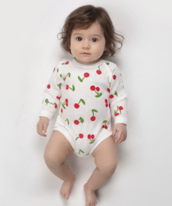 Kız Çocuk Kiraz Baskılı Uzun Kollu Cıtcıtlı Bady