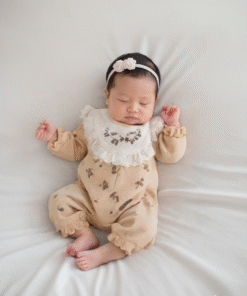 Kız Bebek Dantelli Tulum | Kahverengi | 3 - 12 Ay | Desenli | Uzun Kollu