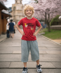 Erkek Çocuk Yazlık Pijama Takımı | Kırmızı Tişört & Gri Kapri | 7 - 12 Yaş