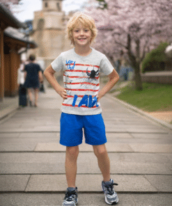 Erkek Çocuk Şortlu 2'li Takım | Mavi & Beyaz & Kırmızı | Şort & Tişört Takım