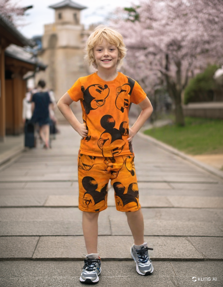 Mickey Baskılı Kısa Kollu Şortlu Turuncu Erkek Bebek Takım | 12 - 24 Ay