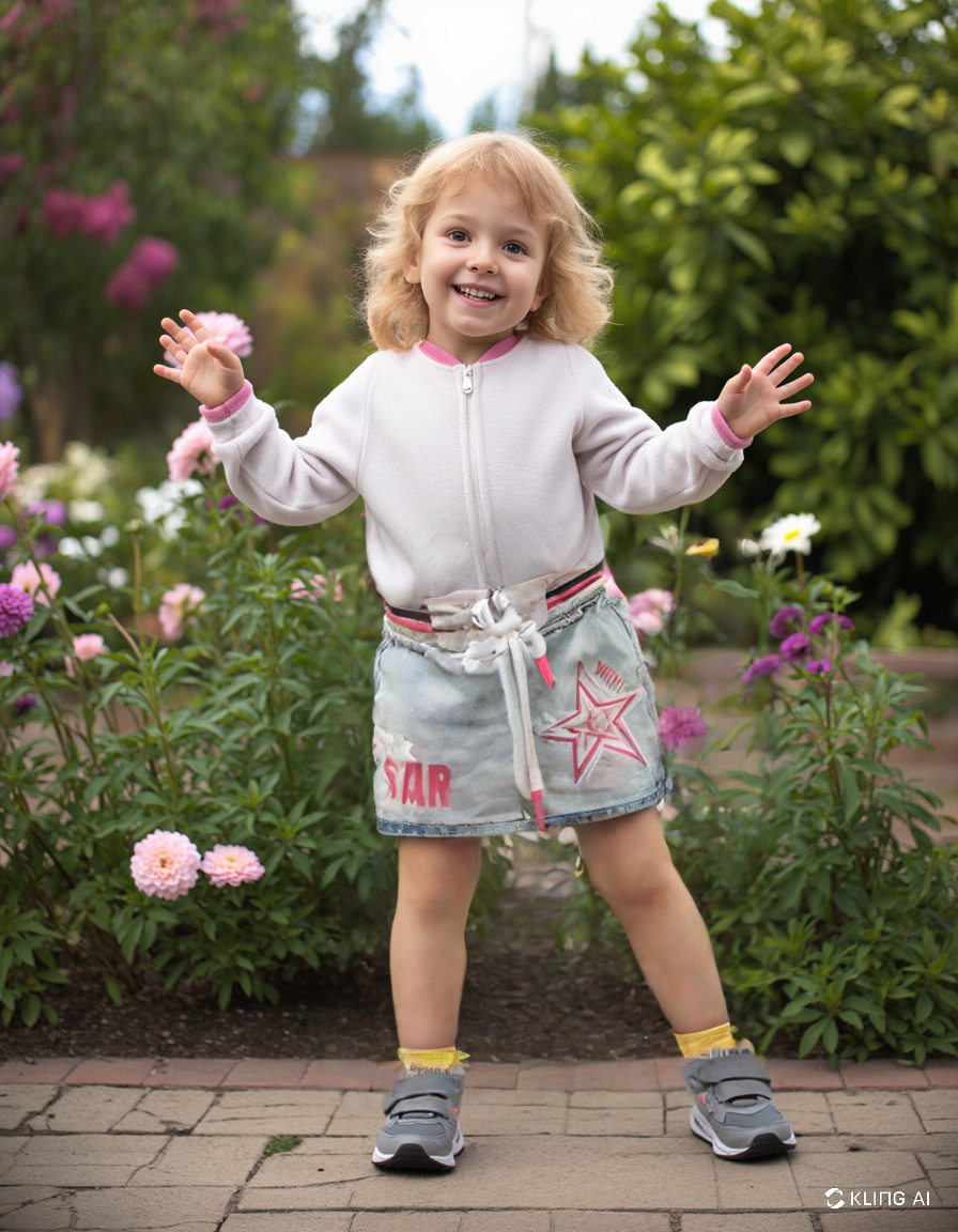 Kız Çocuk Yıldız Desenli Kot Etek - Lastikli Bel Detayıyla - Mavi - 3 - 4 Yaş