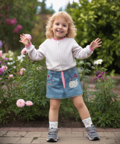 Kız Çocuk Kot Etek - Nakış Detaylı Beli Lastikli Şık Tasarım, 2 - 6 Yaş