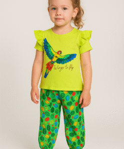 Renkli Kuş Desenli Çocuk Takım Elbise - Kız Kıyafet Seti