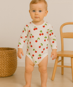 Kız Çocuk Çilek Baskılı Uzun Kol Pamuklu Çıtçıtlı Bady