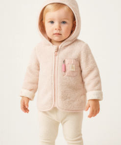 Alternative view of Kız Bebek Fermuar Cep Detaylı Kapşonlu Peluş Mont