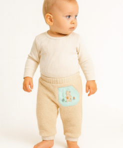 Erkek Bebek Beli Lastikli Kanguru Cepli Ayıcık Baskılı Peluş Alt Pantolon