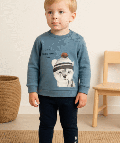 Erkek Bebek Şapkalı Kedicik Baskılı Şardonlu 2li Takım