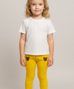 Kız Çocuk Fitilli Ayıcık Kafa Baskılı Alt Pantolon