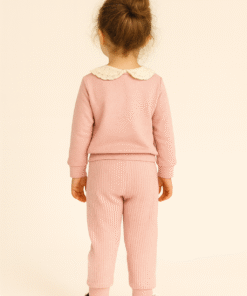 Alternative view of Kız Çocuk Yakası Dantelli Pembe Renk Cute Girl Fitilli Pantolonlu Takım