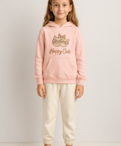 Kız Çocuk Happy Cats Yazılı Kedi Bakılı Kapşonlu 2ip Takım